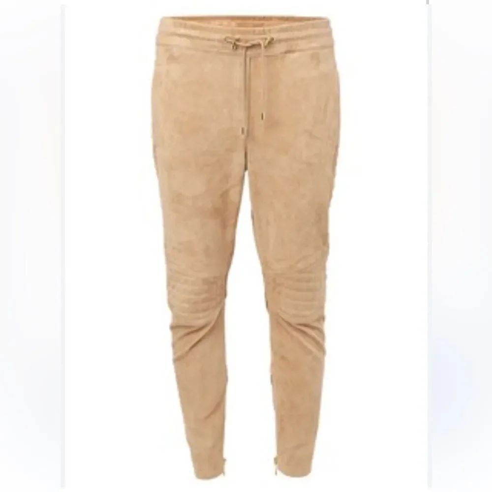 Balmain lamb skin/suede beige/tan joggers, US4